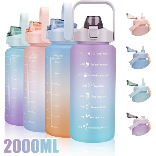 2L Trinkflasche Wasserflasche Gym Sport Travel Mit Strohhalm